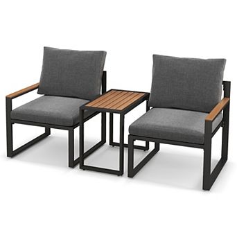 3 pc Aluminum Frame Weatherproof Outdoor Conversation Set With Soft Cushions-gray