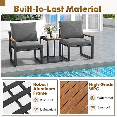 3 Pieces Aluminum Frame Weatherproof Outdoor Conversation Set With Soft Cushions-gray