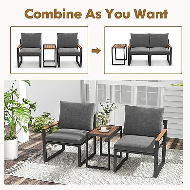 3 Pieces Aluminum Frame Weatherproof Outdoor Conversation Set With Soft Cushions-gray