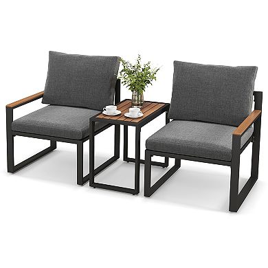 3 Pieces Aluminum Frame Weatherproof Outdoor Conversation Set With Soft Cushions-gray