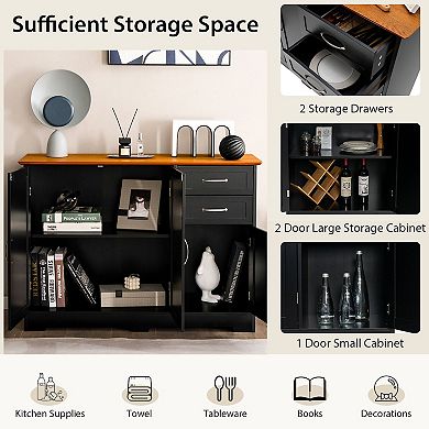 Buffet Storage Cabinet With 2 Doors And 2 Drawers-black