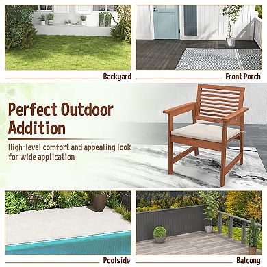 Set Of 2 Patio Solid Wood Dining Chairs With Cushions And Slatted Seat