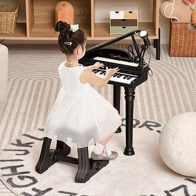 31-key Kids Piano With Stool And Piano Lid-black