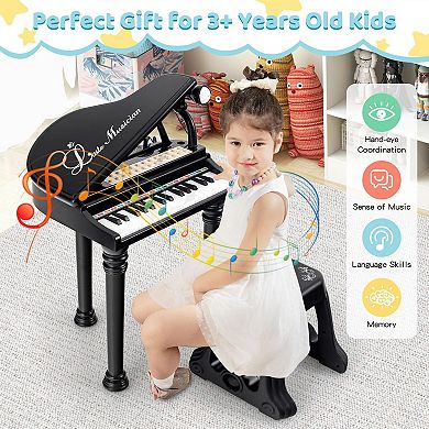 31-key Kids Piano With Stool And Piano Lid-black
