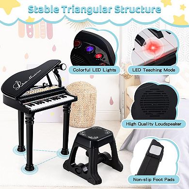 31-key Kids Piano With Stool And Piano Lid-black
