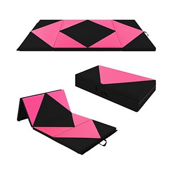 8 Feet Pu Leather Folding Gymnastics Mat With Hook And Loop Fasteners-heart Pink