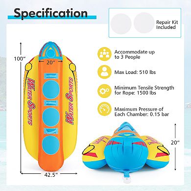 3-person Inflatable Banana Boat With 3 Eva-padded Seats And Handles