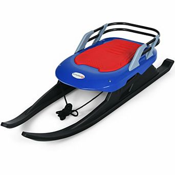 Folding Kids' Metal Snow Sled With Pull Rope Snow Slider And Leather Seat