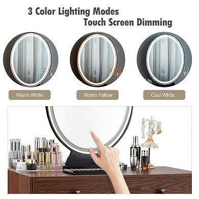 Walnut Industrial Vanity Table With 3 Lighting Modes