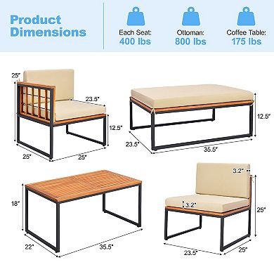 Patio Furniture Set 5 Piece Outdoor Sectional Sofa With Acacia Wood Frame