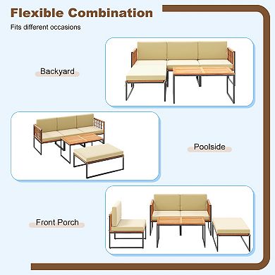 Patio Furniture Set 5 Piece Outdoor Sectional Sofa With Acacia Wood Frame
