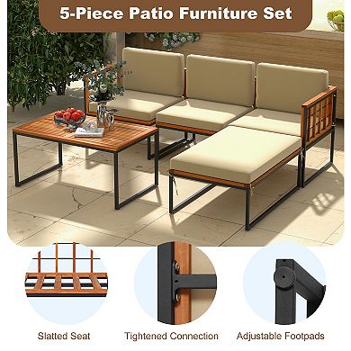 Patio Furniture Set 5 Piece Outdoor Sectional Sofa With Acacia Wood Frame