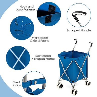 Folding Shopping Utility Cart With Water-resistant Removable Canvas Bag