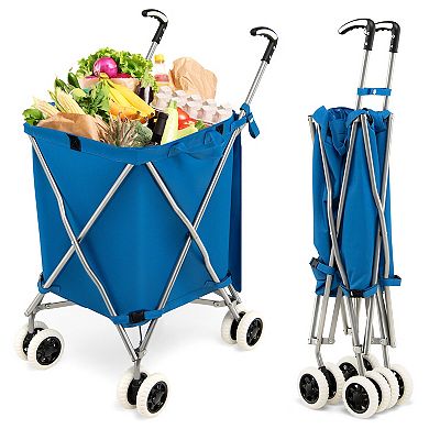 Folding Shopping Utility Cart With Water-resistant Removable Canvas Bag