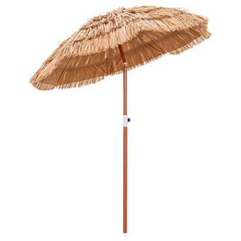 6 Feet Thatched Patio Umbrella With Tilt Design And Carrying Bag