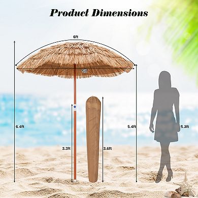 6 Feet Thatched Patio Umbrella With Tilt Design And Carrying Bag