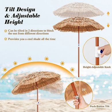 6 Feet Thatched Patio Umbrella With Tilt Design And Carrying Bag