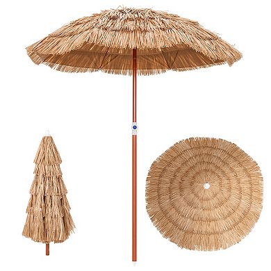 6 Feet Thatched Patio Umbrella With Tilt Design And Carrying Bag