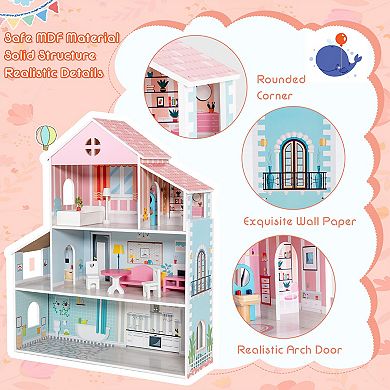 3-tier Toddler Doll House With Furniture Gift For Age Over 3