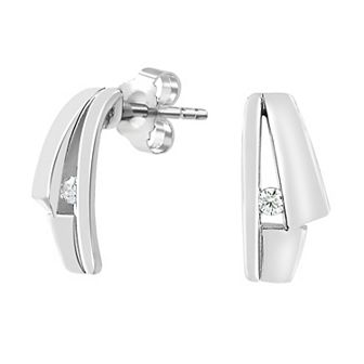 SIRI Sterling Silver Rhodium-Plated Hoop Earrings with Cubic Zirconia Accents