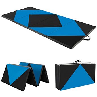 8 Feet Pu Leather Folding Gymnastics Mat With Hook And Loop Fasteners-blue