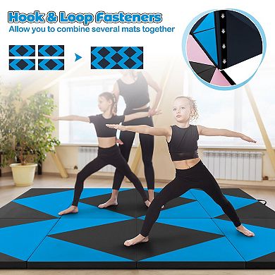 8 Feet Pu Leather Folding Gymnastics Mat With Hook And Loop Fasteners-blue