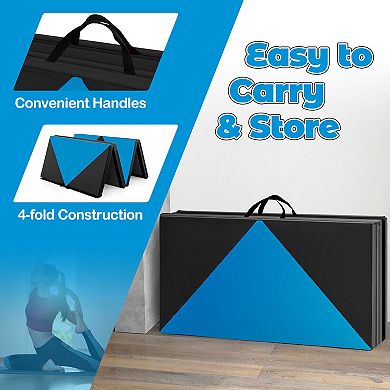 8 Feet Pu Leather Folding Gymnastics Mat With Hook And Loop Fasteners-blue