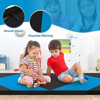 8 Feet Pu Leather Folding Gymnastics Mat With Hook And Loop Fasteners-blue