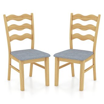 Set Of 2 Natural Linen Upholstered Dining Chairs With Padded Seats