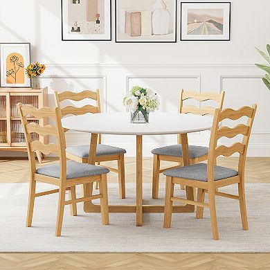 Set Of 2 Natural Linen Upholstered Dining Chairs With Padded Seats