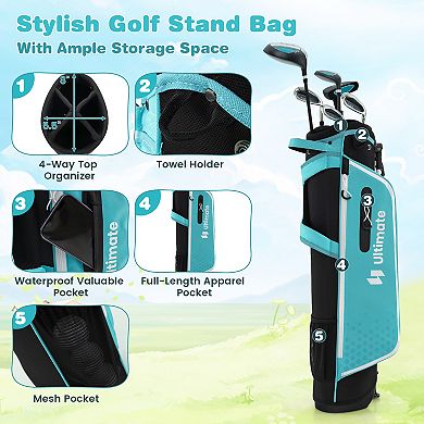 Junior Complete Golf Club Set With Stand Bag Rain Hood-blue