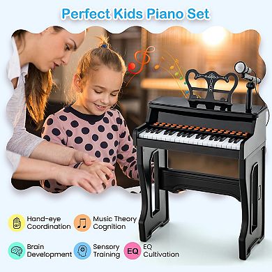 37-key Kids Piano Keyboard With Microphone And Detachable Music Stand-black
