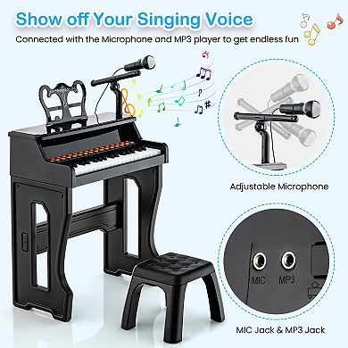 37-key Kids Piano Keyboard With Microphone And Detachable Music Stand-black