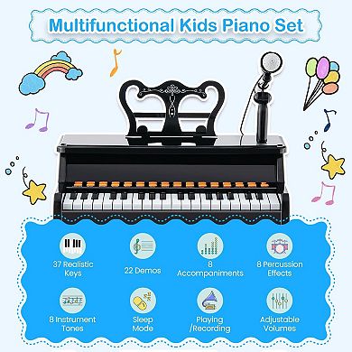 37-key Kids Piano Keyboard With Microphone And Detachable Music Stand-black