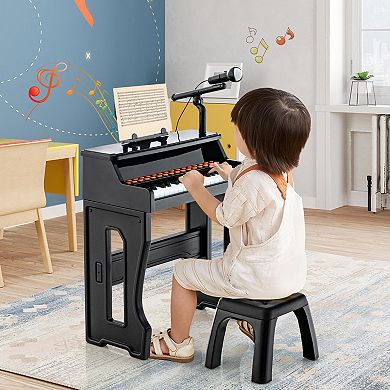 37-key Kids Piano Keyboard With Microphone And Detachable Music Stand-black