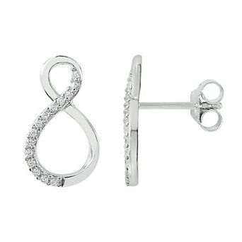 SIRI Sterling Silver Rhodium-Plated Infinity Stud Earrings with Pave Cubic Zirconia Design