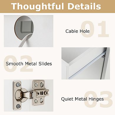 Rolling Kitchen Island Cart With Power Outlet For Dining Room-white And Natural