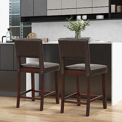 2 Piece Bar Chair Set With Hollowed Back And Rubber Wood Legs