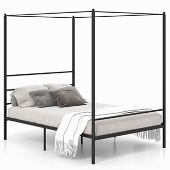Full Size Metal Canopy Bed Frame With Slat Support