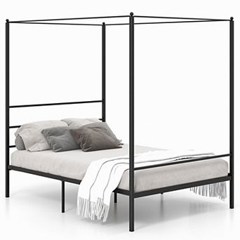 Full Size Metal Canopy Bed Frame With Slat Support