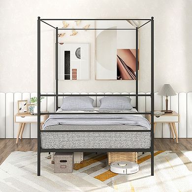 Full Size Metal Canopy Bed Frame With Slat Support
