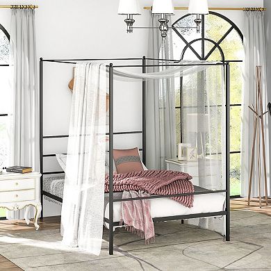 Full Size Metal Canopy Bed Frame With Slat Support