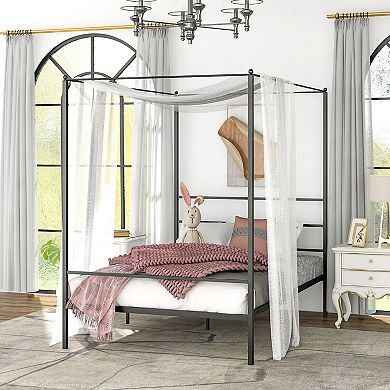 Full Size Metal Canopy Bed Frame With Slat Support