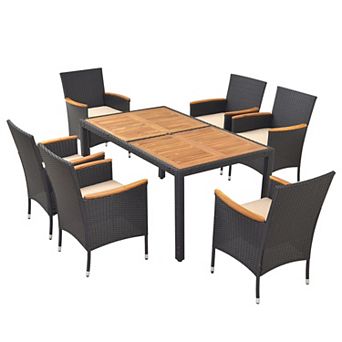 Patio Dining Set for 6 with Acacia Wood Table and Umbrella Hole