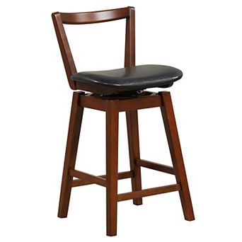 Swivel Upholstered Pu Leather Stool With Backrest And Cushioned Seat