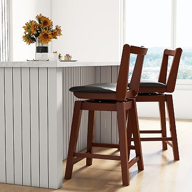 Swivel Upholstered Pu Leather Stool With Backrest And Cushioned Seat