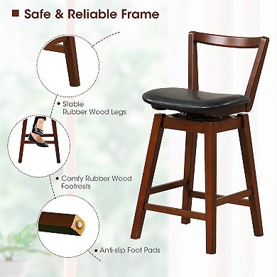 Swivel Upholstered Pu Leather Stool With Backrest And Cushioned Seat