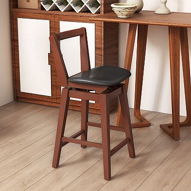 Swivel Upholstered Pu Leather Stool With Backrest And Cushioned Seat