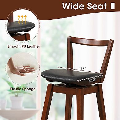 Swivel Upholstered Pu Leather Stool With Backrest And Cushioned Seat