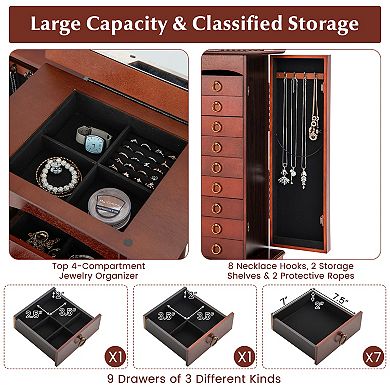 Large Capacity Jewelry Storage Cabinet With 9 Drawers